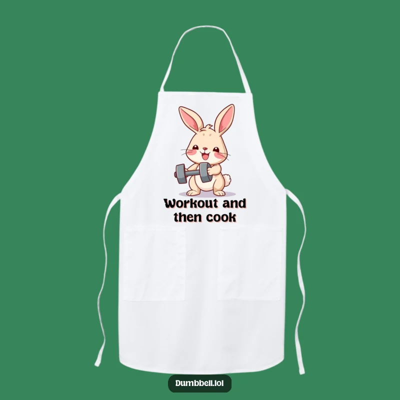 Funny Bunny Fitness Apron: Determined Bunny Cooks with Dumbbell, Hilarious Funny Gift