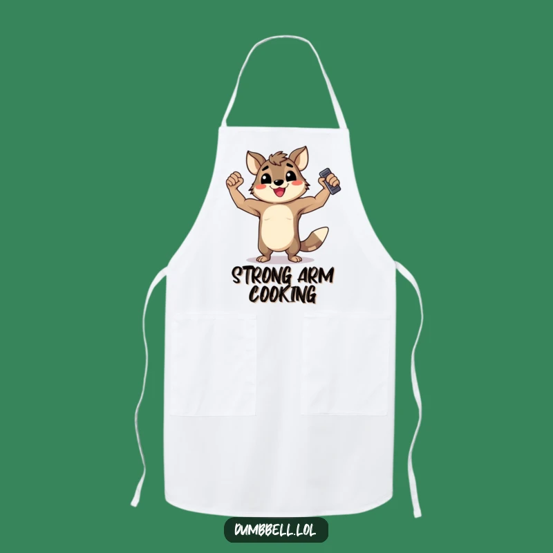 Funny Happy Animal Flexing Apron - Whimsical Strongman Dumbbell Kitchen Gift