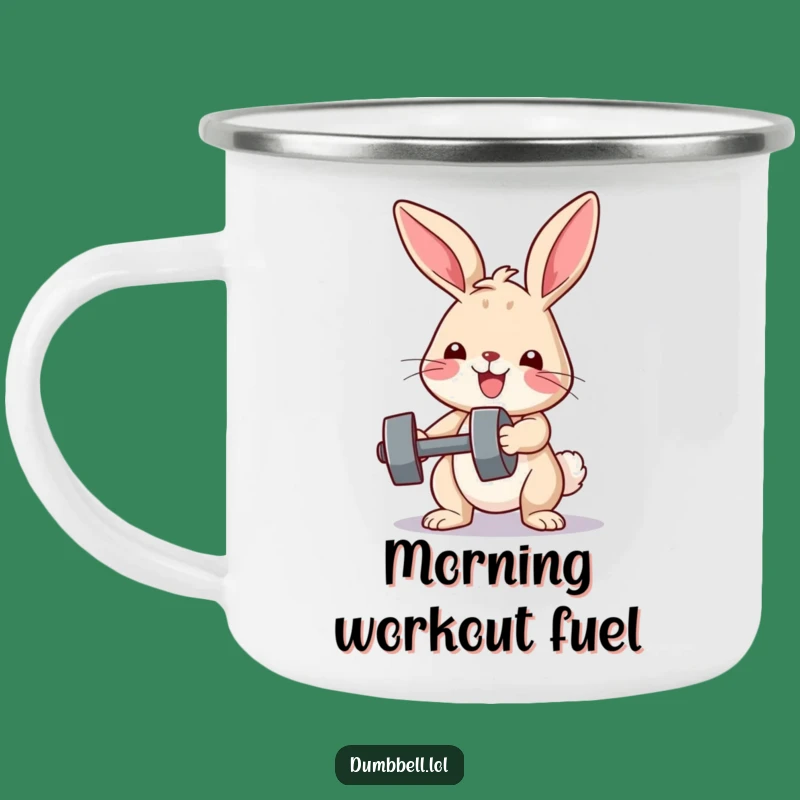 Funny Bunny Fitness Camping Mug: Determined Bunny Sips After Workout, Outdoor Funny Gift