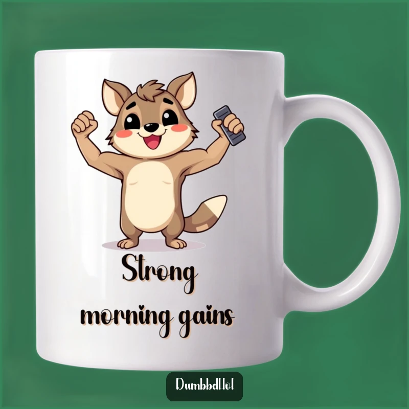 Funny Happy Animal Flexing Mug - Hilarious Strongman Dumbbell Gift for Fitness Lovers