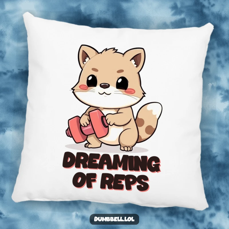 Funny Pillow: Determined animal straining to lift a tiny dumbbell, providing comfort and a humorous workout reminder.