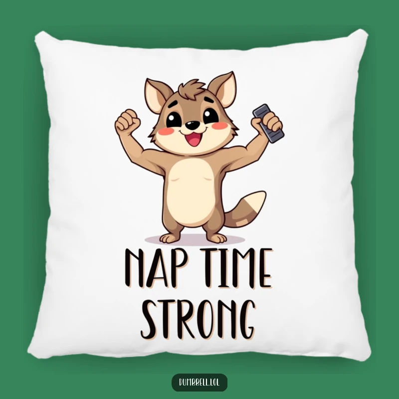 Funny Happy Animal Flexing Pillow - Soft Strongman Dumbbell Cozy Gift