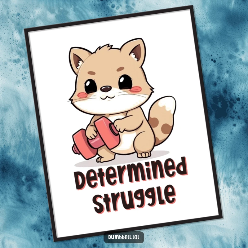 Funny Digital Art: Determined animal struggling to lift a tiny dumbbell, perfect for instant wall decor.