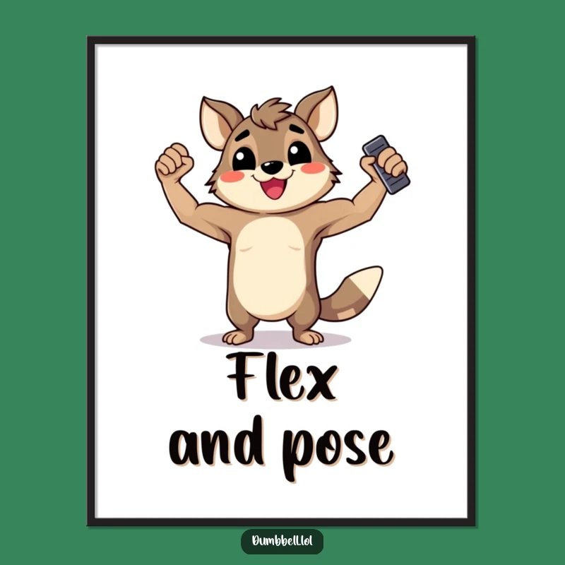 Funny Happy Animal Flexing Digital Art Print - Instant Strongman Dumbbell Gift