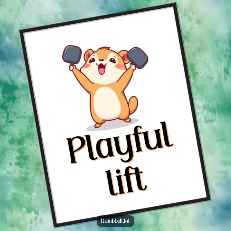 Funny Digital Art: Small animal playfully tossing a dumbbell in the air, perfect for instant wall decor.