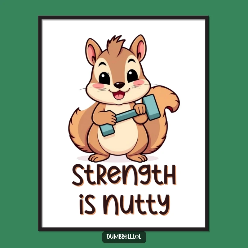 Funny Squirrel Dumbbell Digital Art: Add Motivational Humor to Your Walls
