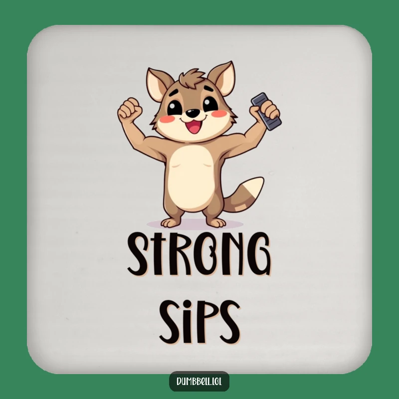 Funny Happy Animal Flexing Drink Coaster - Protective Strongman Dumbbell Decor