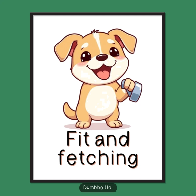 Funny Fitness Dog Poster: Energetic Pup Lifting Dumbbell for Wall Art