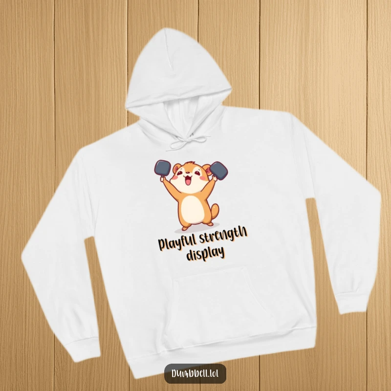 Funny Hoodie: Small animal playfully tossing a dumbbell in the air, embodying a fun and active lifestyle.