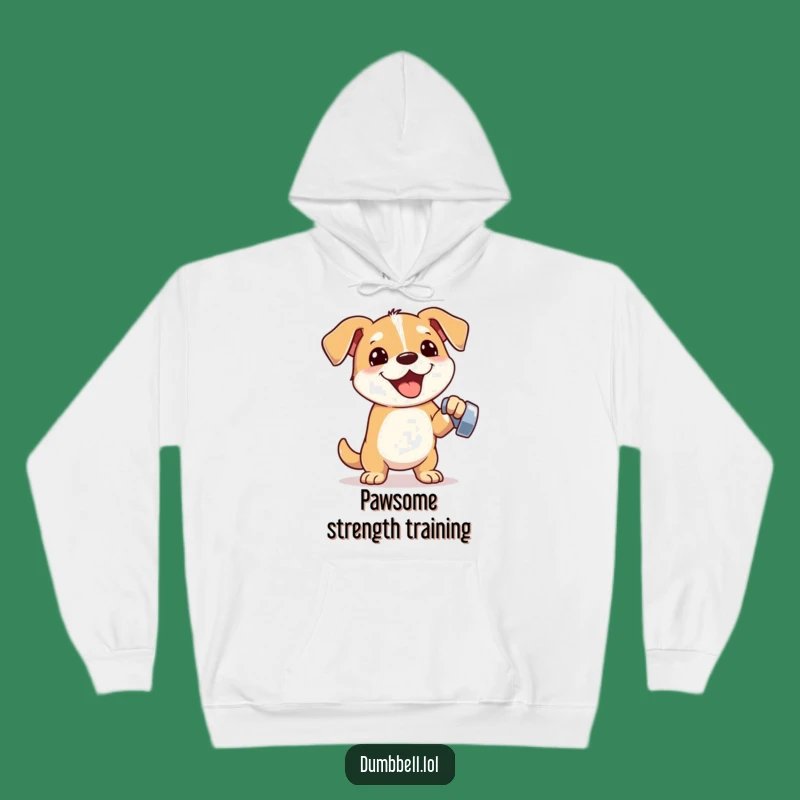 Funny Fitness Dog Hoodie: Cozy & Motivational Pup Lifting Dumbbell Apparel