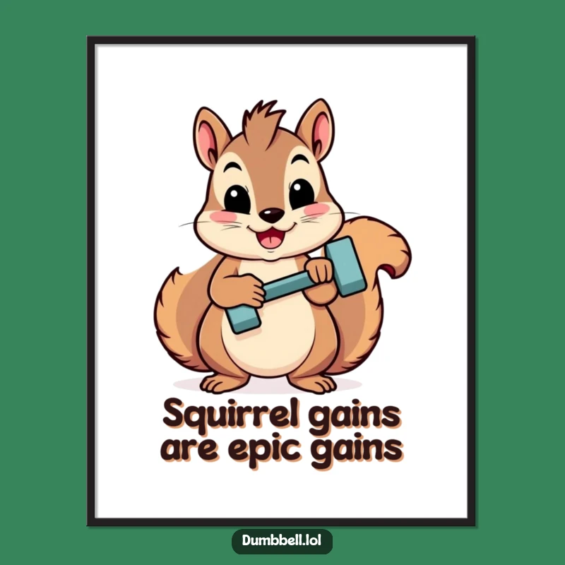 Funny Free Printable Wall Art: Proud Squirrel Flexing With Mini Dumbbell Art