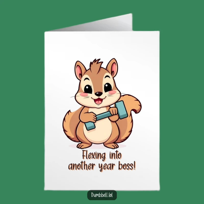 Free Printable Birthday Card: Funny Squirrel Lifting Weights For A Strong Celebration