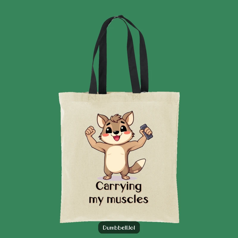 Funny Happy Animal Flexing Tote Bag - Practical Strongman Dumbbell Carry-All